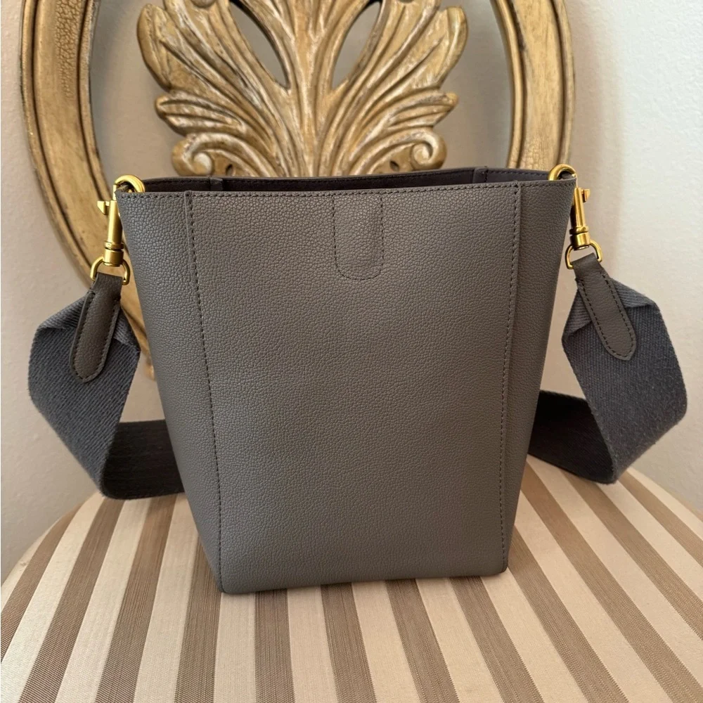 Genuine Leather Bucket Bag Dark Gray - Picture 2 of 13